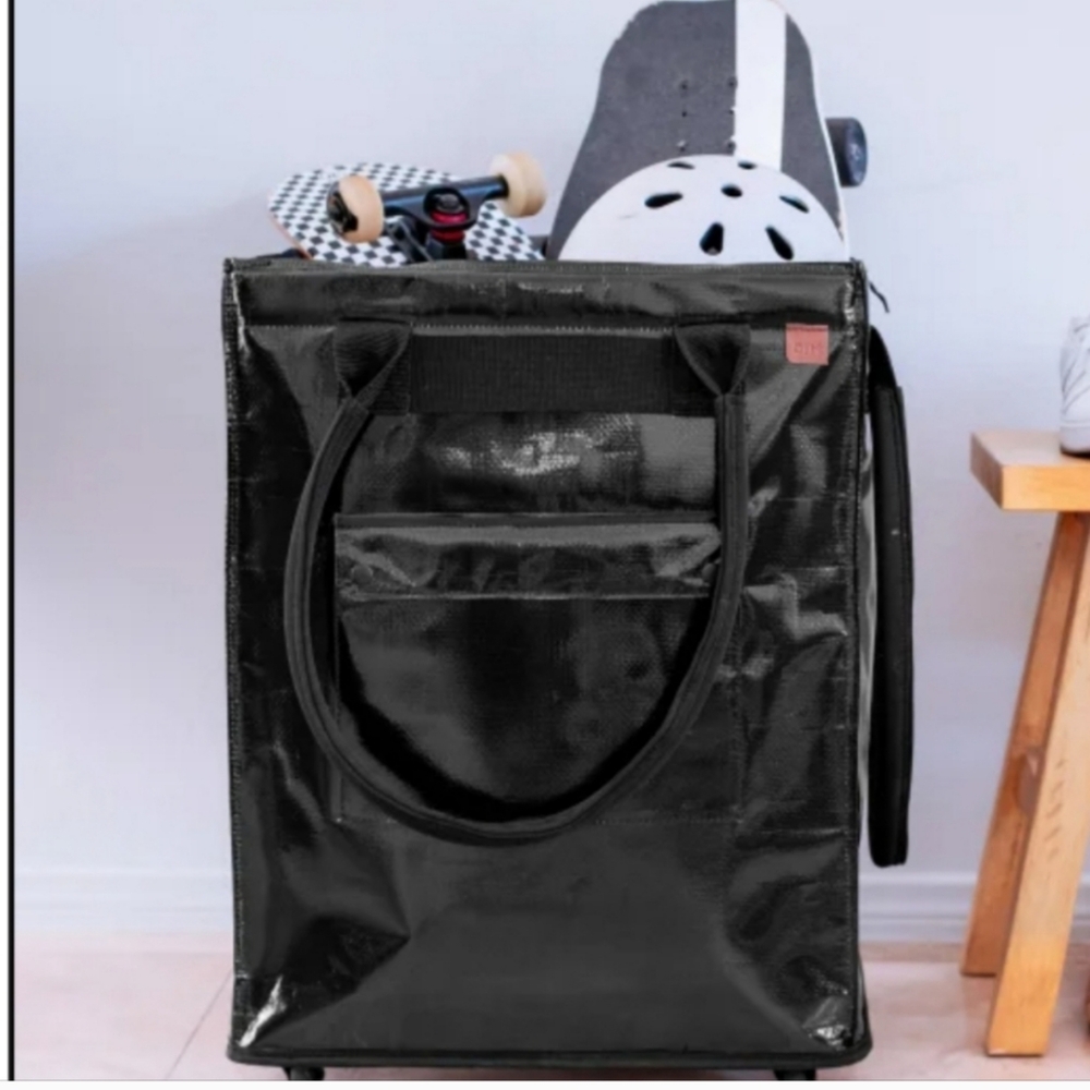 NIB CleverMade Foldable Tote Bag on Wheels - Black, New - Picture 4 of 6